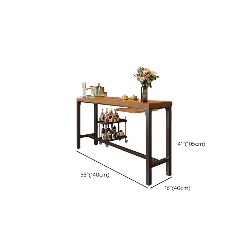 Simplistic Pub Table with Composite Wood Top and Trestle Base in Natural Finish, Rectangle Shape with Foot Pedestal