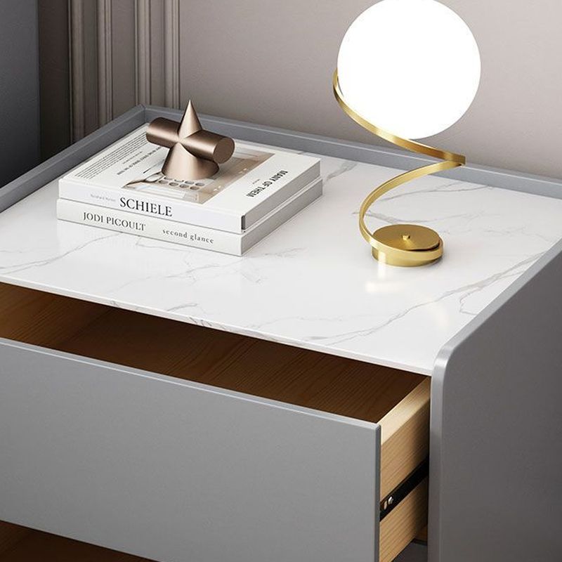 Modish Nightstand With Drawer Organization Featuring 2 Drawers and Stone Countertop