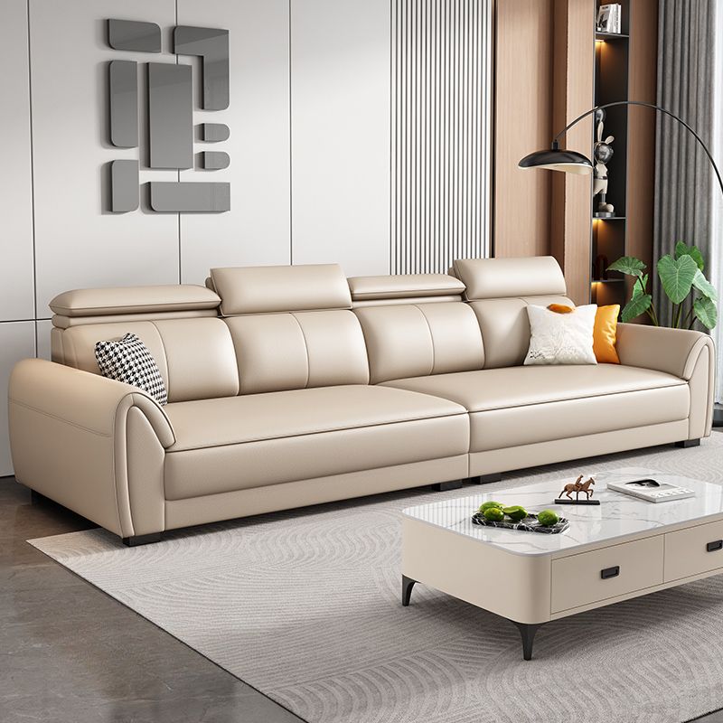 Contemporary Modern Solid Color Stain Resistant Standard Sofa in Light Gray/Light Brown/Tan, Seats 3 with 3 Pillows