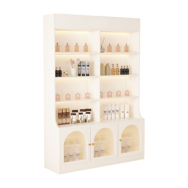 Fitted Detached Ground Display Stand in Wood with 5 Shelves, Locker and Open-air Storage in a Trendy Style