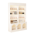 Fitted Detached Ground Display Stand in Wood with 5 Shelves, Locker and Open-air Storage in a Trendy Style
