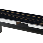 Storage Desk with Scratch-proof Durability, 2 Drawers, Sleigh Base, Exterior Shelf, Glossy Black Drawer, Slate Top