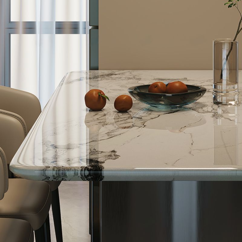 Art Deco Marble Dining Table in Gray with Fixed Table, Dirt-resistant for 6-person Seat, Marble Slab Top and Mixed-material Design