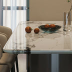 Art Deco Marble Dining Table in Gray with Fixed Table, Dirt-resistant for 6-person Seat, Marble Slab Top and Mixed-material Design