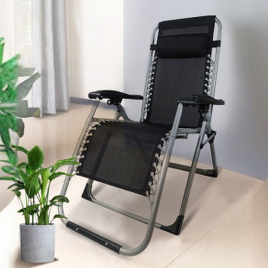Solid Color Arm Recliner in Midnight Black with Alloy Frame, Standard Base, Locking Back Angle, Cupholder, and Removable Back