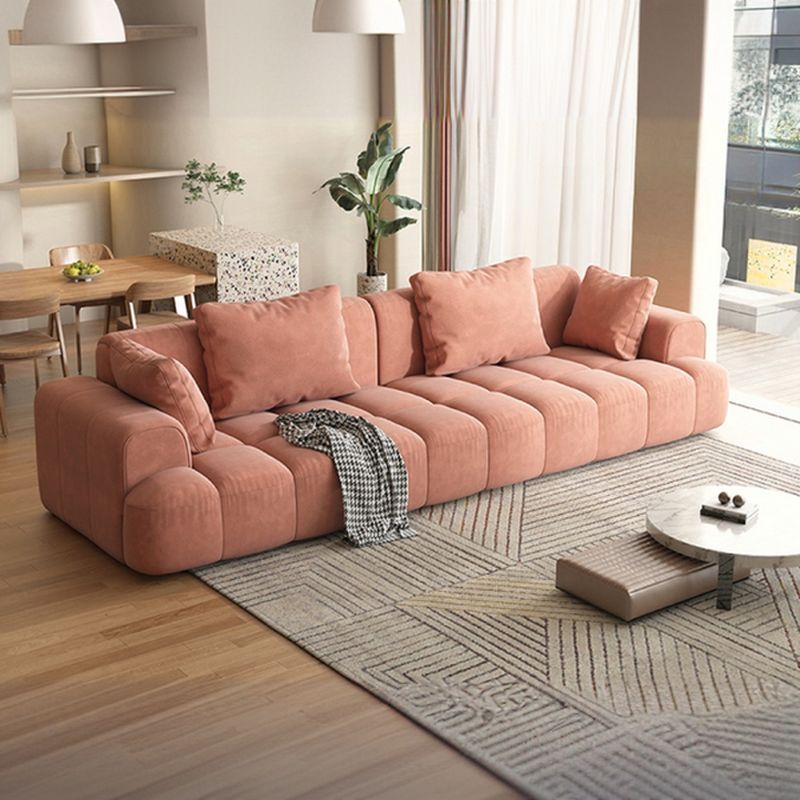 Flannel Sofa in Gray/Olive Green/Off-White with 4 Pillows