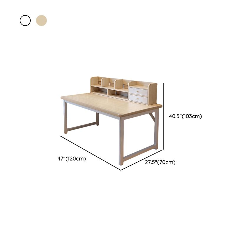 Modern Rectangular Laminate Writing Table with Chalk/Unfinished Color Drawers, Exterior Shelf, and Hutch