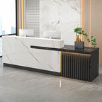 Reception Desk with 1 Cabinet, Hutch, Keyboard Tray, Cable Management, Filing Cabinet, Manufactured Wood Top, and 1 Drawer Pedestal