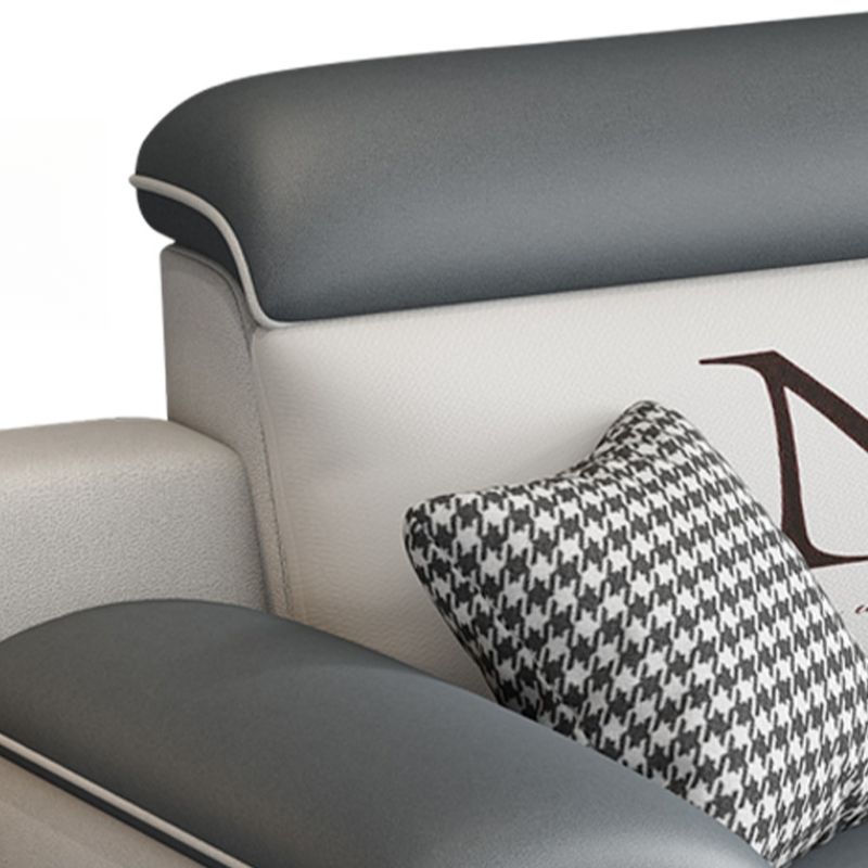 Modish Solid Color Scratch-durable Standard Sofa in Dove Grey with Receptacle Storage, Seats 3 to 5, and Includes 4 Pillows