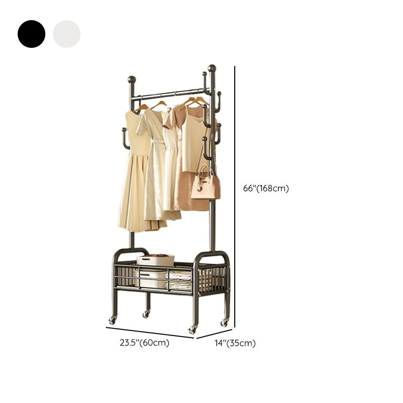 Modern Simple Style Hall Rack with Receptacle, Iron Frame, 1 Basket, Alloy Bench, and Alloy Hook
