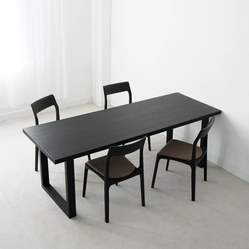 Simplistic Rectangular Dining Table with Ink Ash Wood Top and Fixed Table