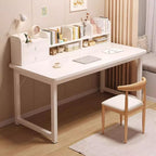 Modern Rectangular Laminate Writing Table with Chalk/Unfinished Color Drawers, Exterior Shelf, and Hutch