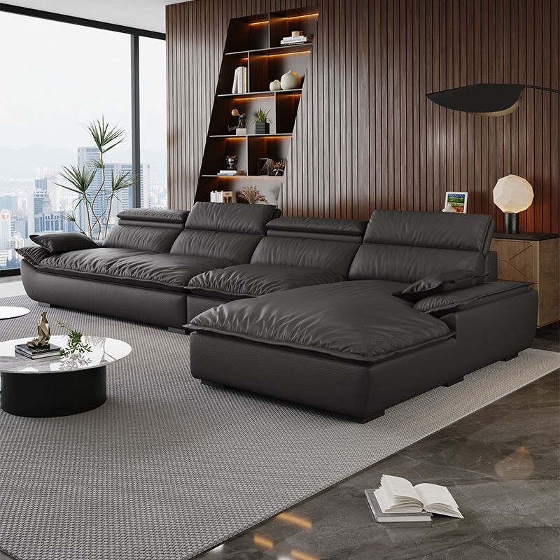 L-Shape Leather Sofa Recliner in White/Espresso/Beige with Right Hand Facing Orientation