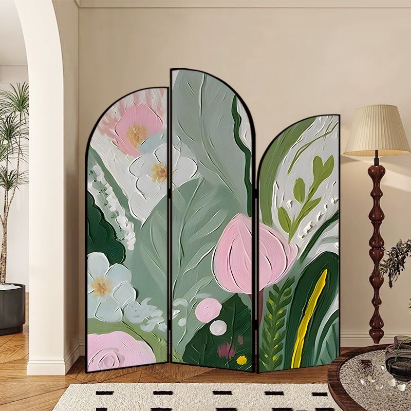 Screen Divider Minimalist Indoor Opaque Fold-up with 3 Panels, Flaxen Material, and Independent Design