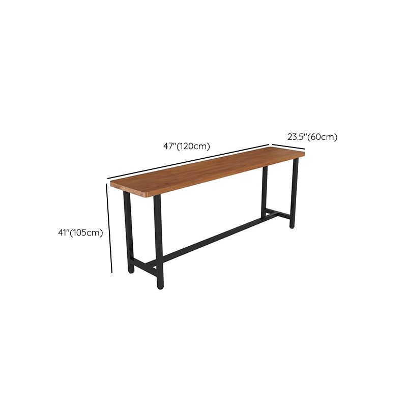 Minimalist Pub Table with Natural Wood Trestle Base in Auburn Rectangle and Foot Pedestal