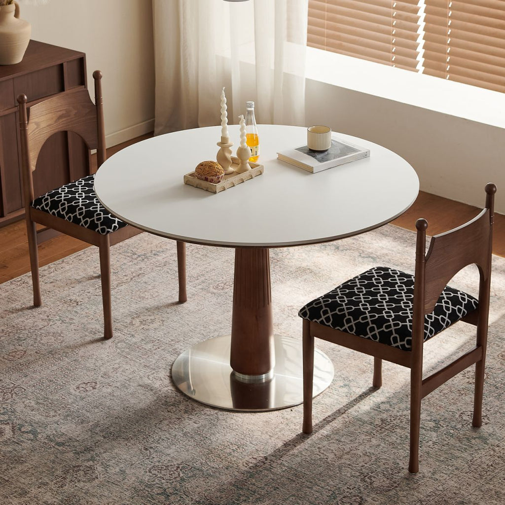 Simplistic Circular-shaped Dining Table with Slate Top and Fixed Table Mechanism