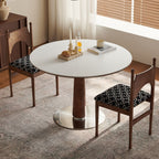 Simplistic Circular-shaped Dining Table with Slate Top and Fixed Table Mechanism