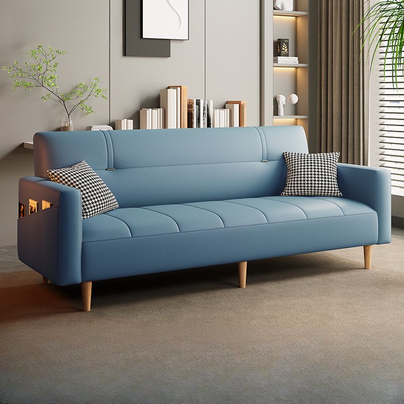 Synthetic Leather Convertible Sofa in Grey/Light Blue/Light Green with Arm