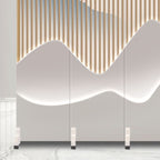 Indoor Opaque Folding Natural Wood Temporary Wall Panels with 6 Panels, Double Sided Print, and Self-supporting Design