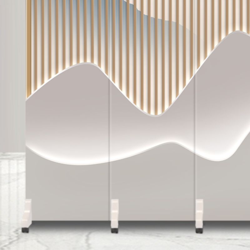 Indoor Opaque Folding Natural Wood Temporary Wall Panels with 6 Panels, Double Sided Print, and Self-supporting Design