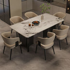 Art Deco Marble Dining Table in Gray with Fixed Table, Dirt-resistant for 6-person Seat, Marble Slab Top and Mixed-material Design