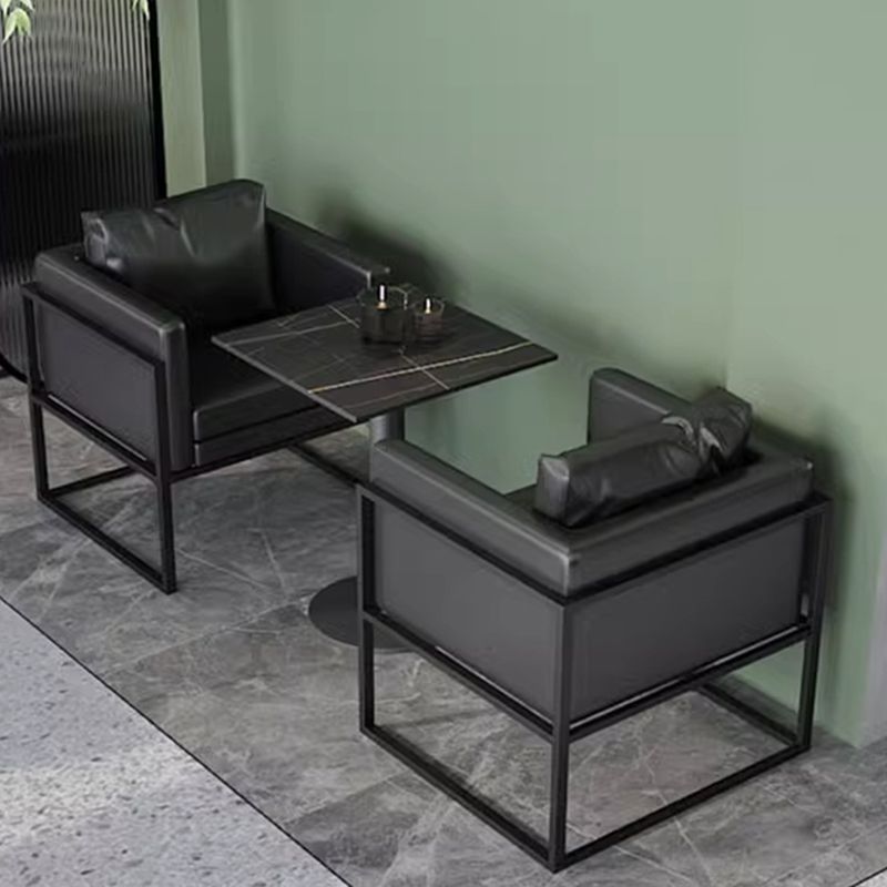 Modern Black Leather Sofa with Metal Frame and Shallow Seat Width