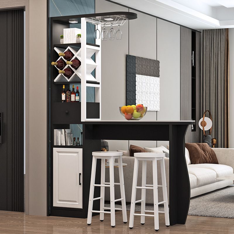 Simplistic Pub Table with Composite Wood Top and Unmovable Pedestal, White Container Storage, Rectangle Shape