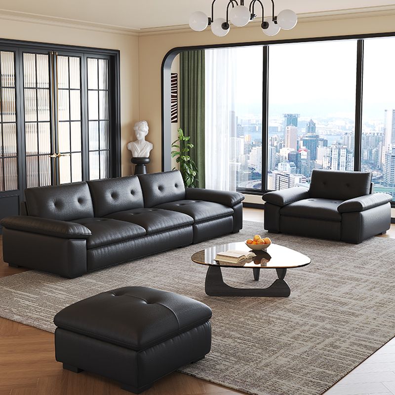 Modish Solid Color Stain Resistant Standard Sofa/Loveseat/Single Sofa in Black with Arm, 3-seater/4-seater/5 Person