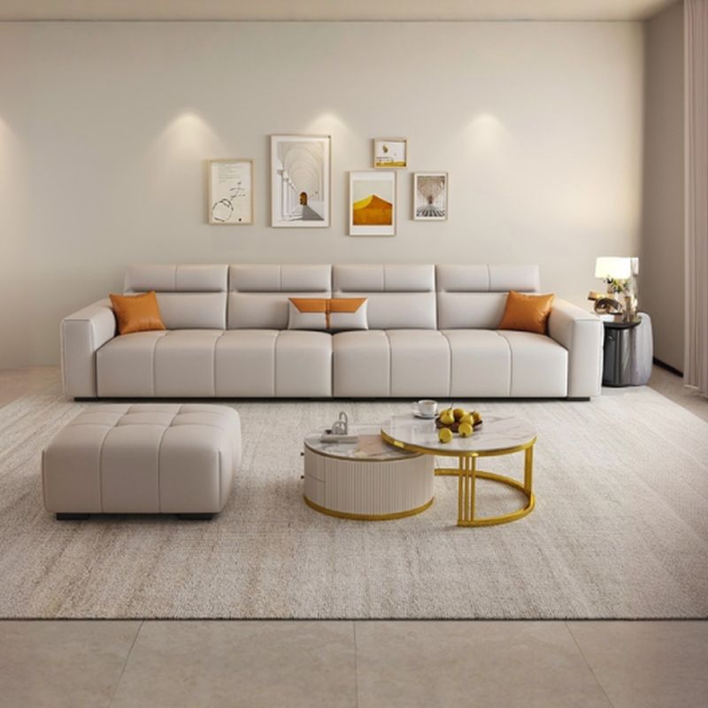 Modish Solid Color Stain Resistant Standard Sofa/Loveseat in Beige, Seats 7/6-Seater/5 Person with 3 Pillows/1 Pillow