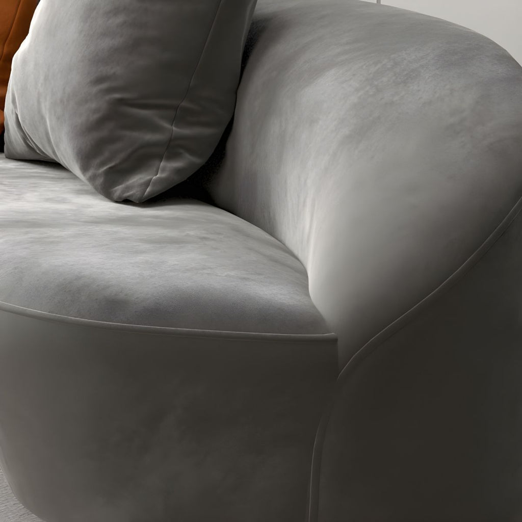 Modern Curved Sofa with Slopped Arm and Golden Base for Living Room