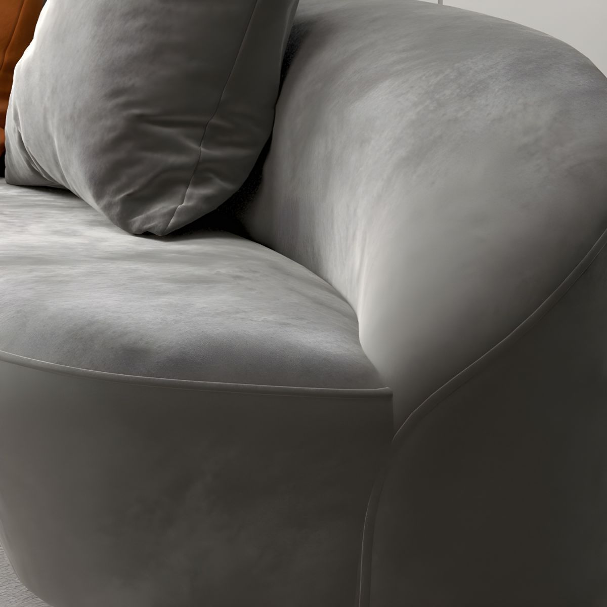 Modern Curved Sofa with Slopped Arm and Golden Base for Living Room