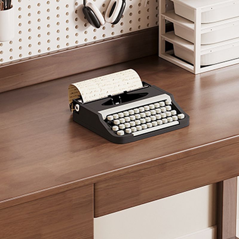 Modern Rectangular Natural Wood Desk in Chalk/Auburn/Unfinished Color with Drawers, Exterior Shelf, and Hutch