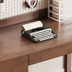 Modern Rectangular Natural Wood Desk in Chalk/Auburn/Unfinished Color with Drawers, Exterior Shelf, and Hutch