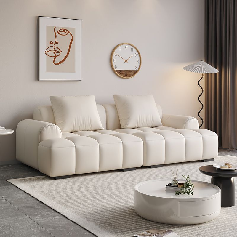 Modish Solid Color Stain Resistant Standard Sofa/Loveseat in Dark Gray/White/Light Brown, 3-seater/5 Person/4-seater with 2 Pillows