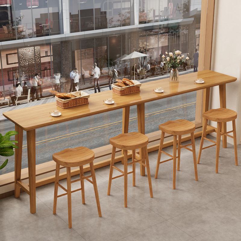 Simplistic Pub Table with Pine Wood Top and Trestle Base in Natural Finish Rectangle with Foot Pedestal