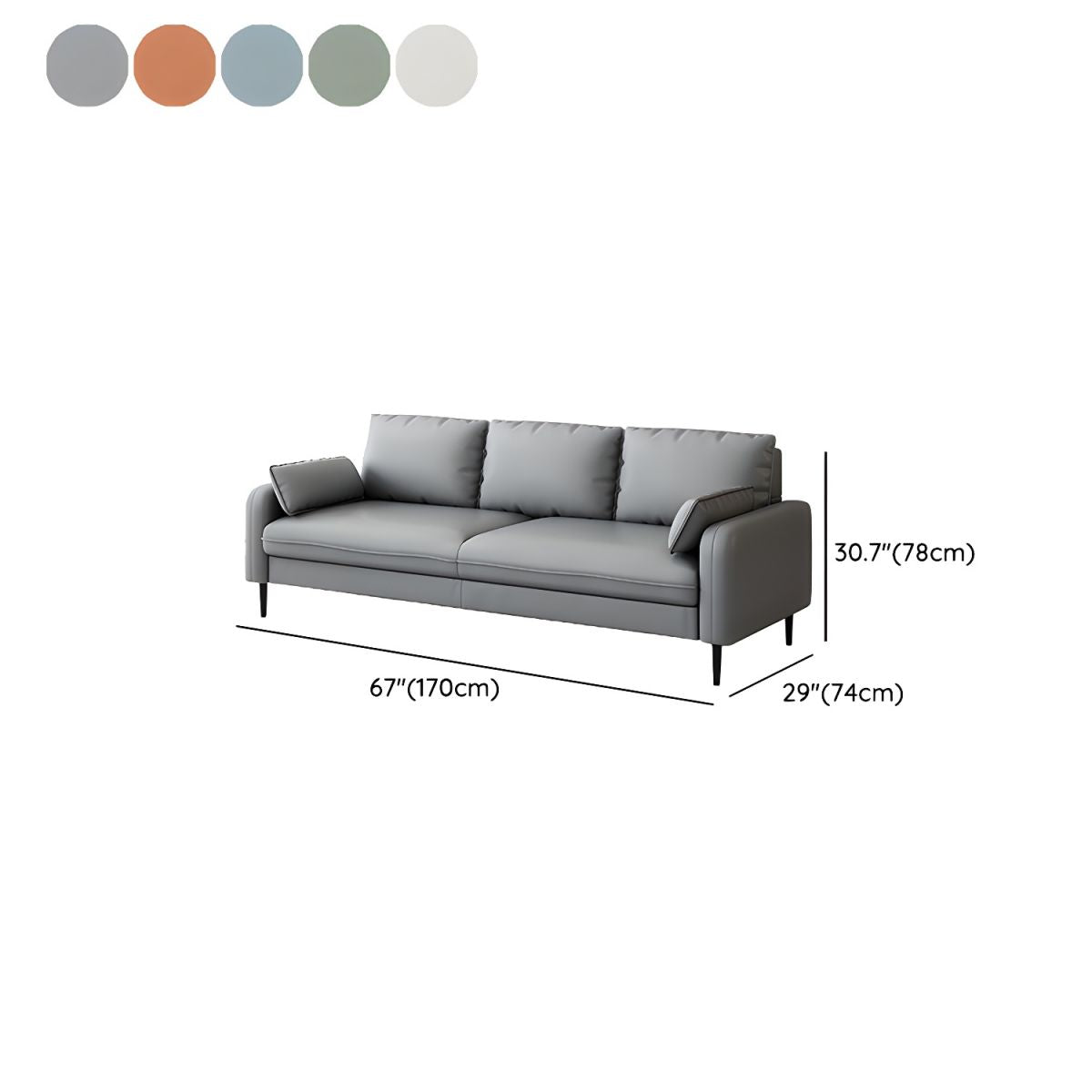 3-Seater Faux Leather Sofa Mid Century Loose Back Square Arm Settee
