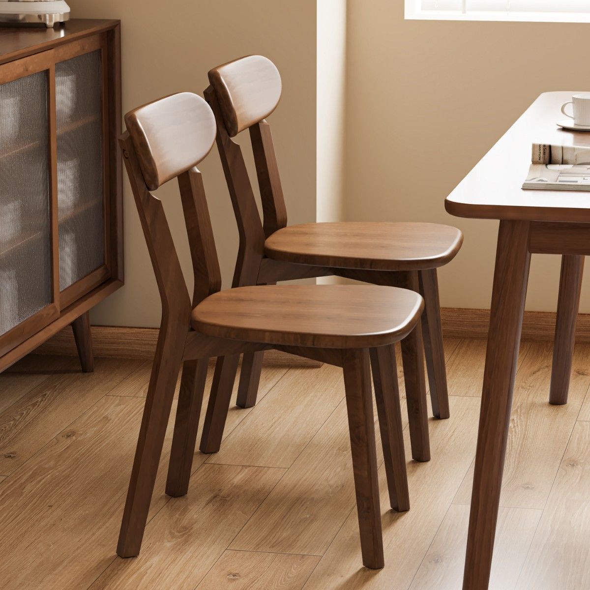 Art Deco Dinette Side Chair with Ventilated Back, Ink/Tan/Unfinished Color Natural Wood Legs, and Foot Pads