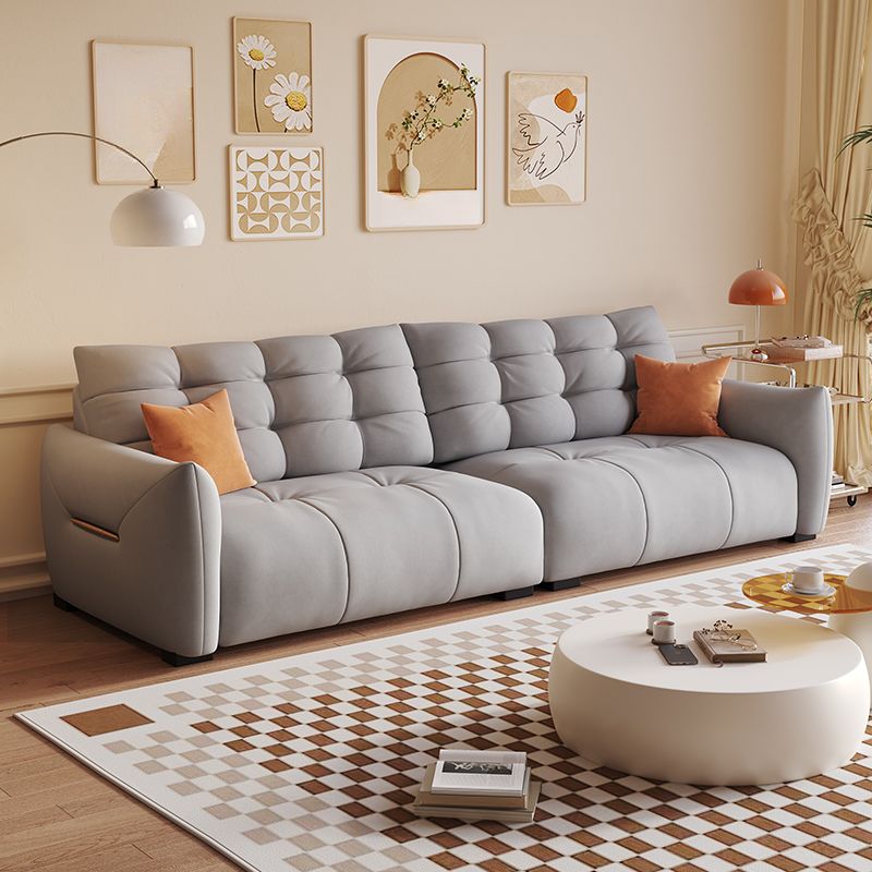 Contemporary Modern Solid Color Scratch-durable Sofa in Flannel with Gray/Olive Green/Mocha Upholstery, Seats 5/4 with 2 Pillows