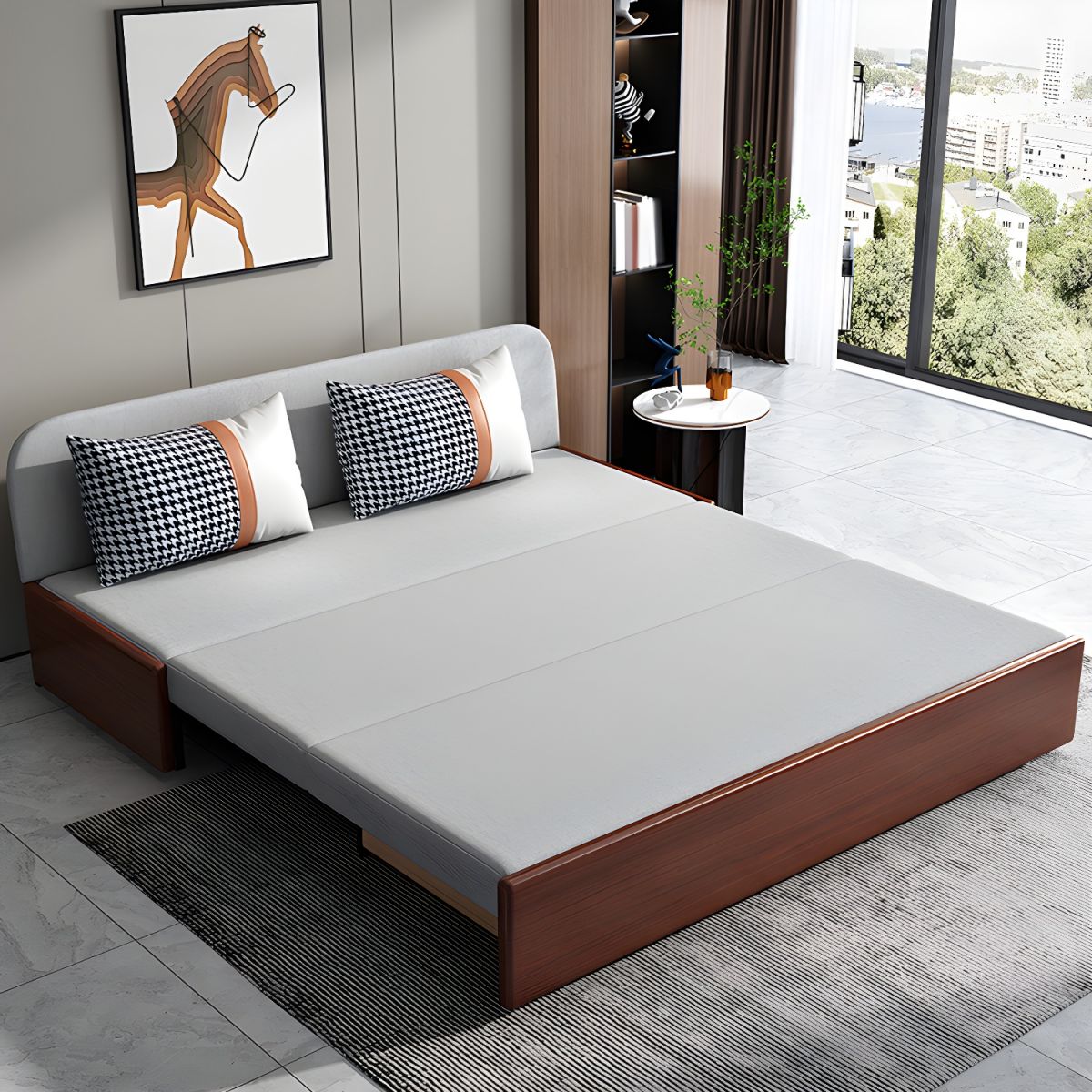 Linen Contemporary Armless Sofa Bed Foldable Sofa for Living Room, Apartment