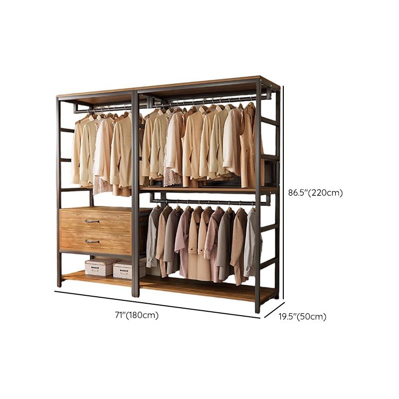 Midnight Black Simplistic Steel Hall Rack with Repository, 2 Drawers/3 Drawers, 4 Shelves/3 Shelves/7 Shelves, and Manufactured Wood Bench