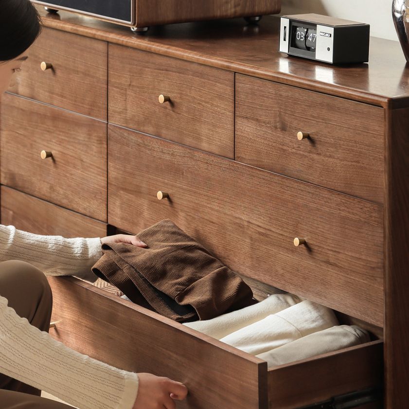 Trendy Walnut Wood Console Dresser/Semainier with 5 Drawers in Horizontal/Vertical Orientation