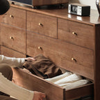 Trendy Walnut Wood Console Dresser/Semainier with 5 Drawers in Horizontal/Vertical Orientation