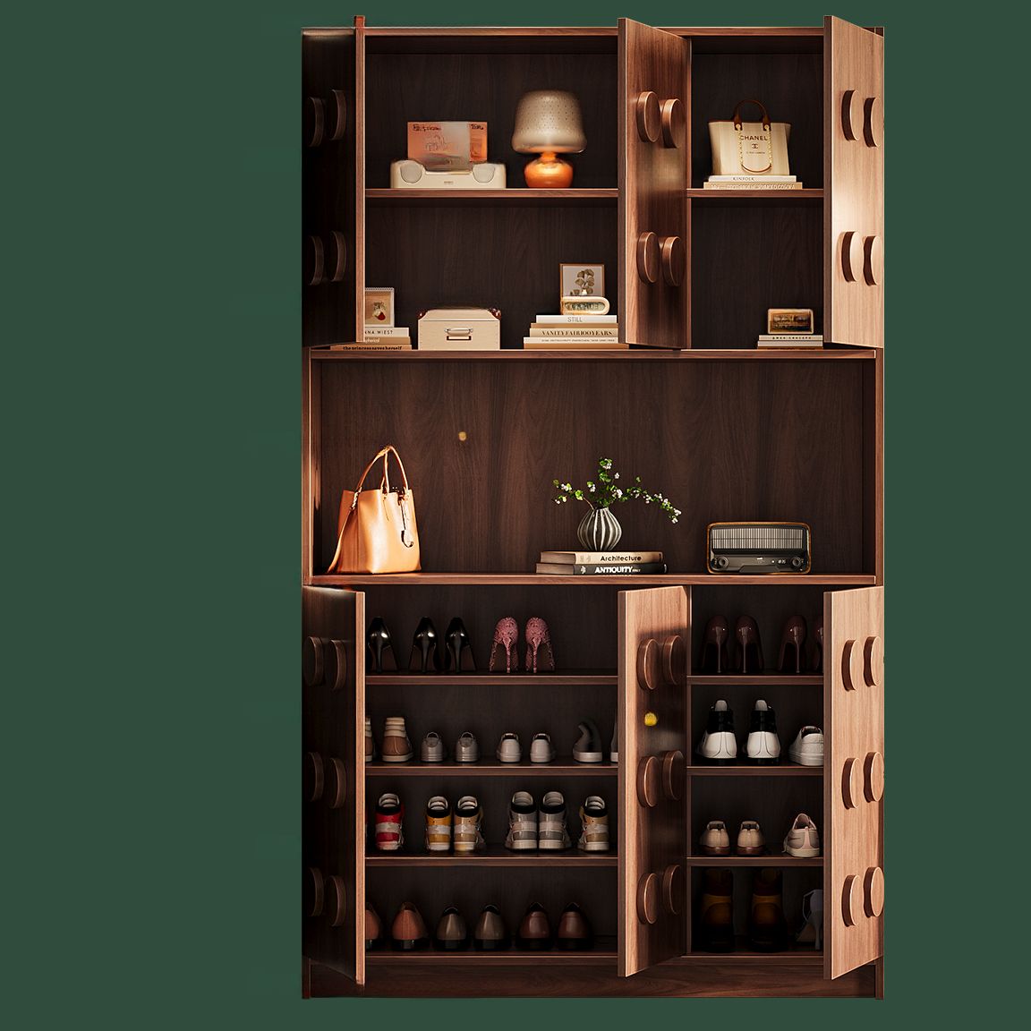 Pine Wood 7 Tiers Shoe Wardrobe with Dustproof Cover