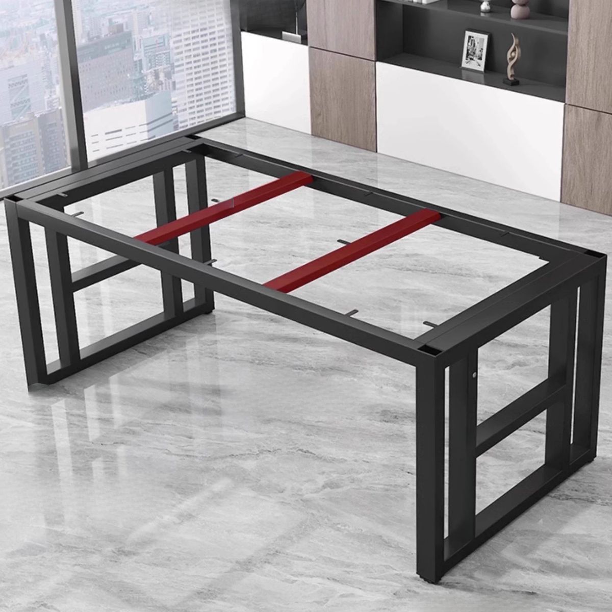 Modern Rectangular Light Brown Writing Table with Built-In Cable Organization and CPU Stand