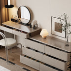 Sand Modish Large Makeup Vanity with Natural Wood Table Top and 8 Drawers/5 Drawers