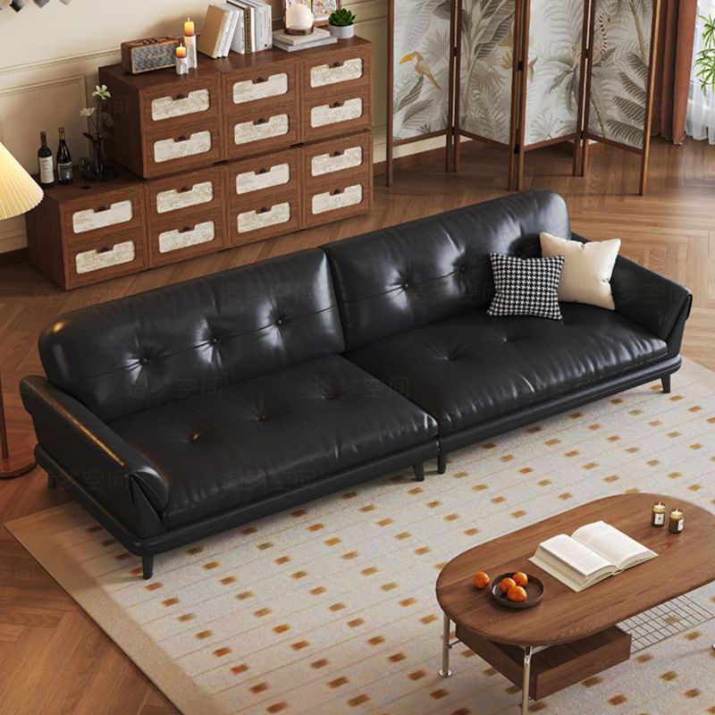 Contemporary Modern Solid Color Stain Resistant Standard Sofa/Loveseat/Single Sofa in Midnight Black, Seats 3/Seats 4/2-seater with 2 Pillows