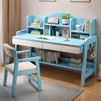 Cerulean/Peony/Cocoa Office Set Desk with Hutch, Filing Drawers, Cushion Chair(s) and Writing Desk, Desk with Exterior Shelving