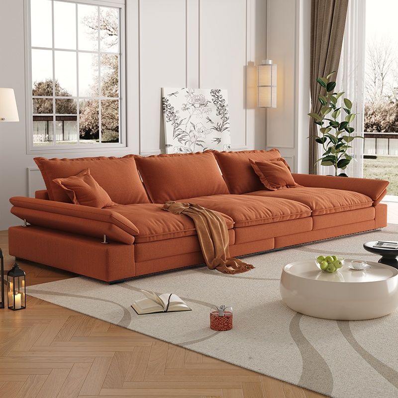 Contemporary Solid Color Tear Resistant Standard Sofa in Black/Amber Color/Off-White, Seats 6 with 2 Pillows