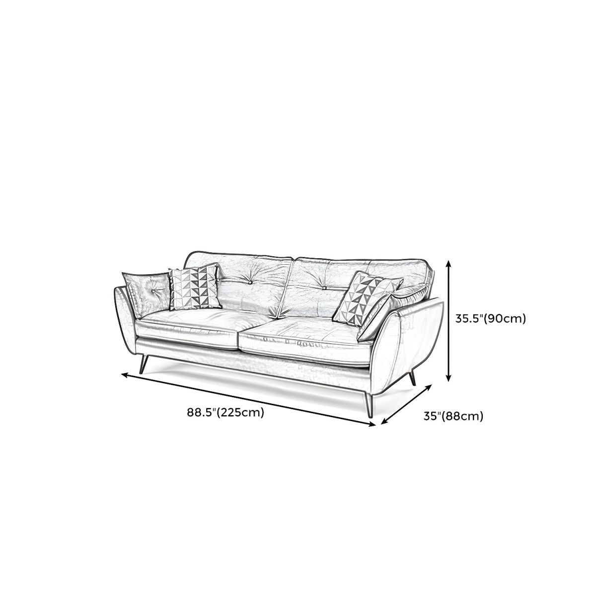 Wood Legs Modern Flared Arm Sofa Leather Standard Tufted Sofa