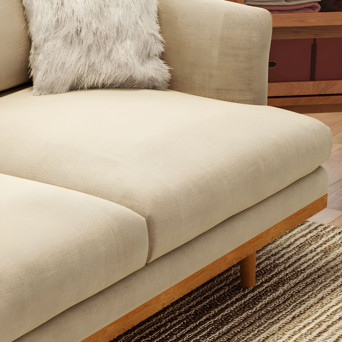 Northern European Wooden 2/3-Seater Sofa Wood Legs Square Arm Sofa